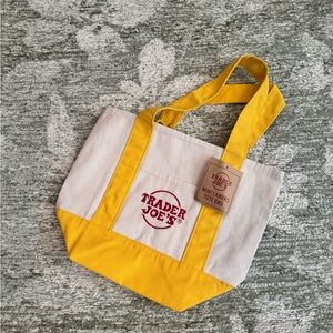 Trader Joe’s Mini Canvas Tote Yellow and Cream NWT
